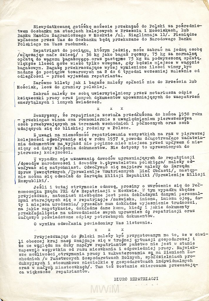 KKE 5875-2.jpg - Dok. Zawiadomienie z Ambasady PRL w Moskwie o rozserzeniu uprawnień repatriacji, Moskwa, VII 1957 r. Dodatkowo do poprzedniego zawiadomienia w dokumencie dołączono rosyjskie zaświadczenie Antoniego Graszko oraz jego życiorys. Oba dokumenty zostały złożone w 1957/1958 roku w momencie starania się o przyjazd do Polski, 1957/1958 r.